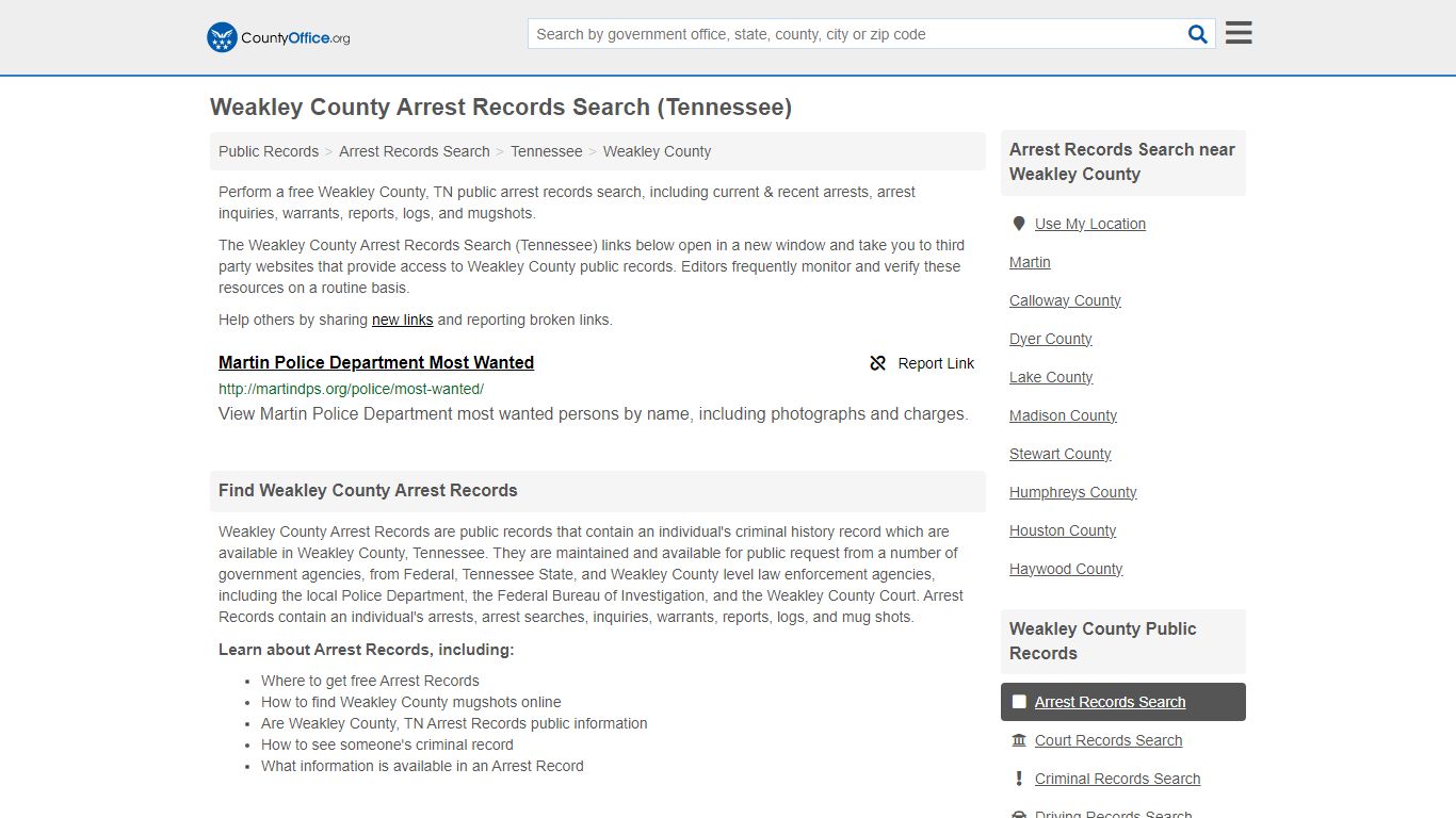 Arrest Records Search - Weakley County, TN (Arrests & Mugshots)